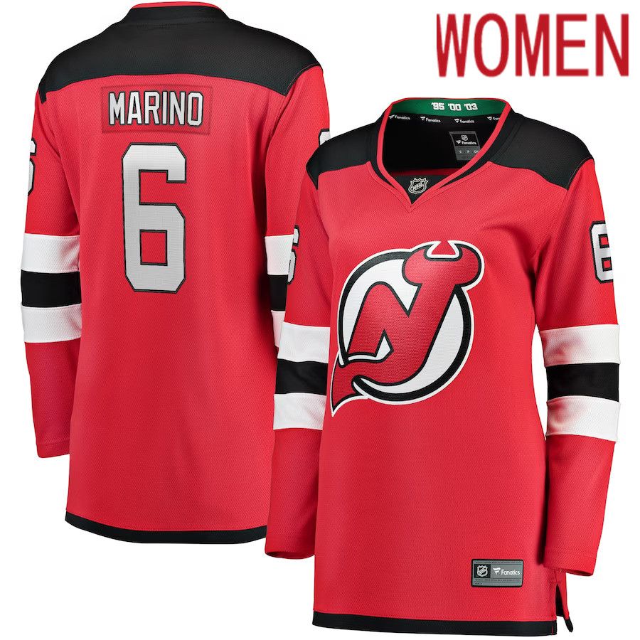 Women New Jersey Devils #6 John Marino Fanatics Branded Red Home Breakaway Player NHL Jersey